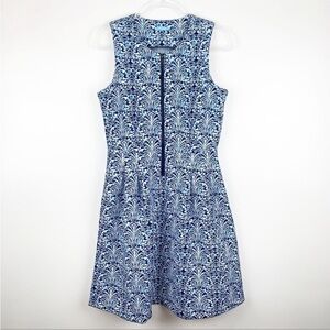 J. McLaughlin Blue Patterned Scuba Zip Front A-Line Active Dress